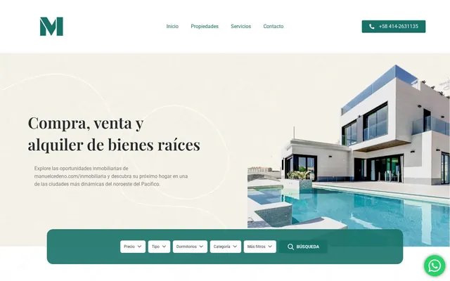 Sitio web de Manuel Cedeño Inmobiliaria con una casa moderna y piscina